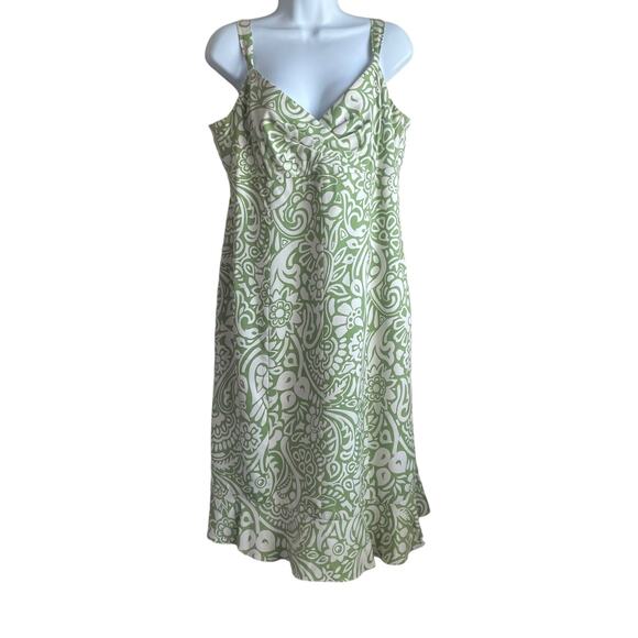 Ann Taylor Dresses & Skirts - Ann Taylor Women Silk Midi Dress 12 Green Floral Boho Ruffle Hem Preppy Girly‎